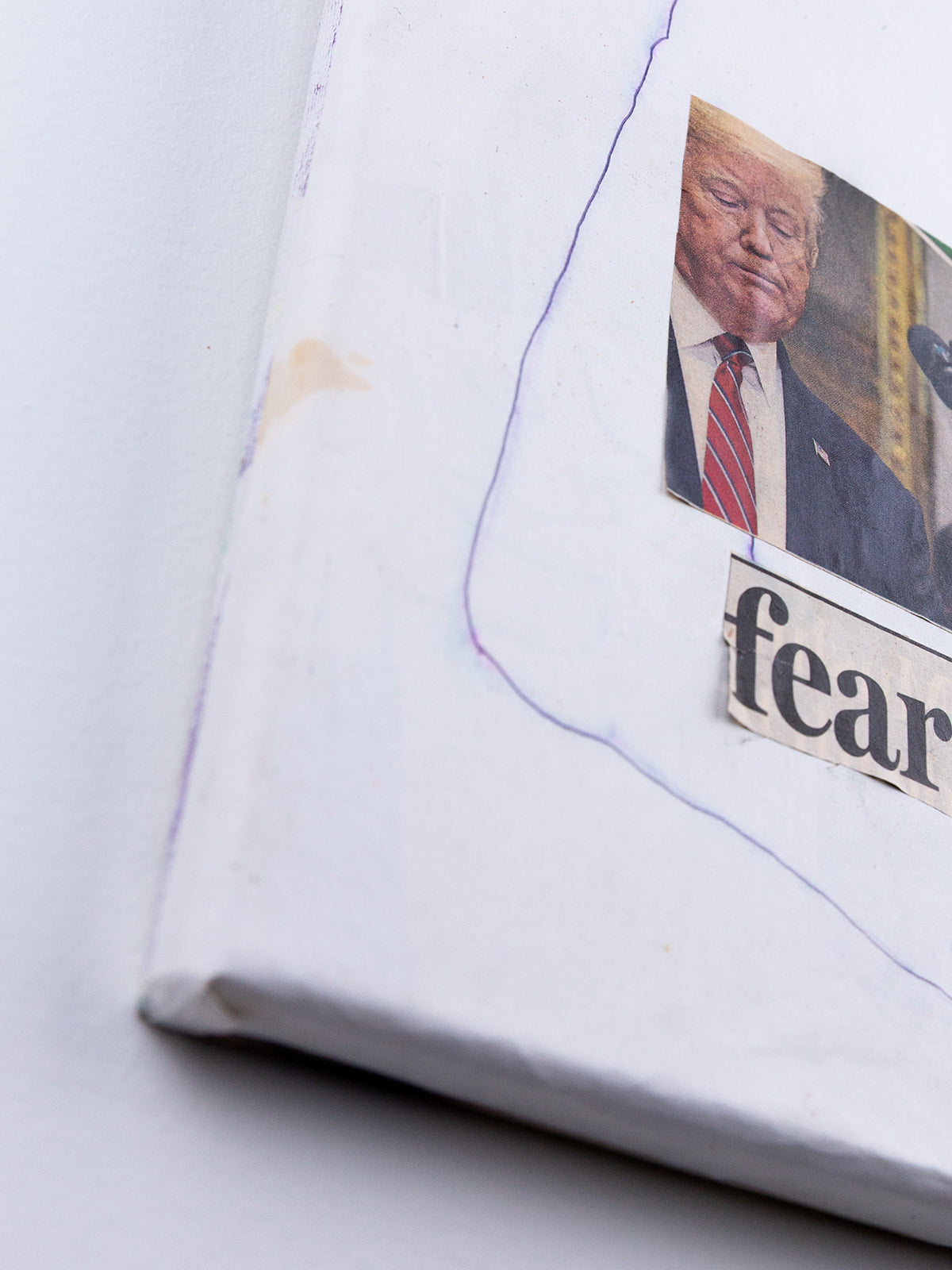 "fear" (2020) — pen, sharpie and collage on canvas