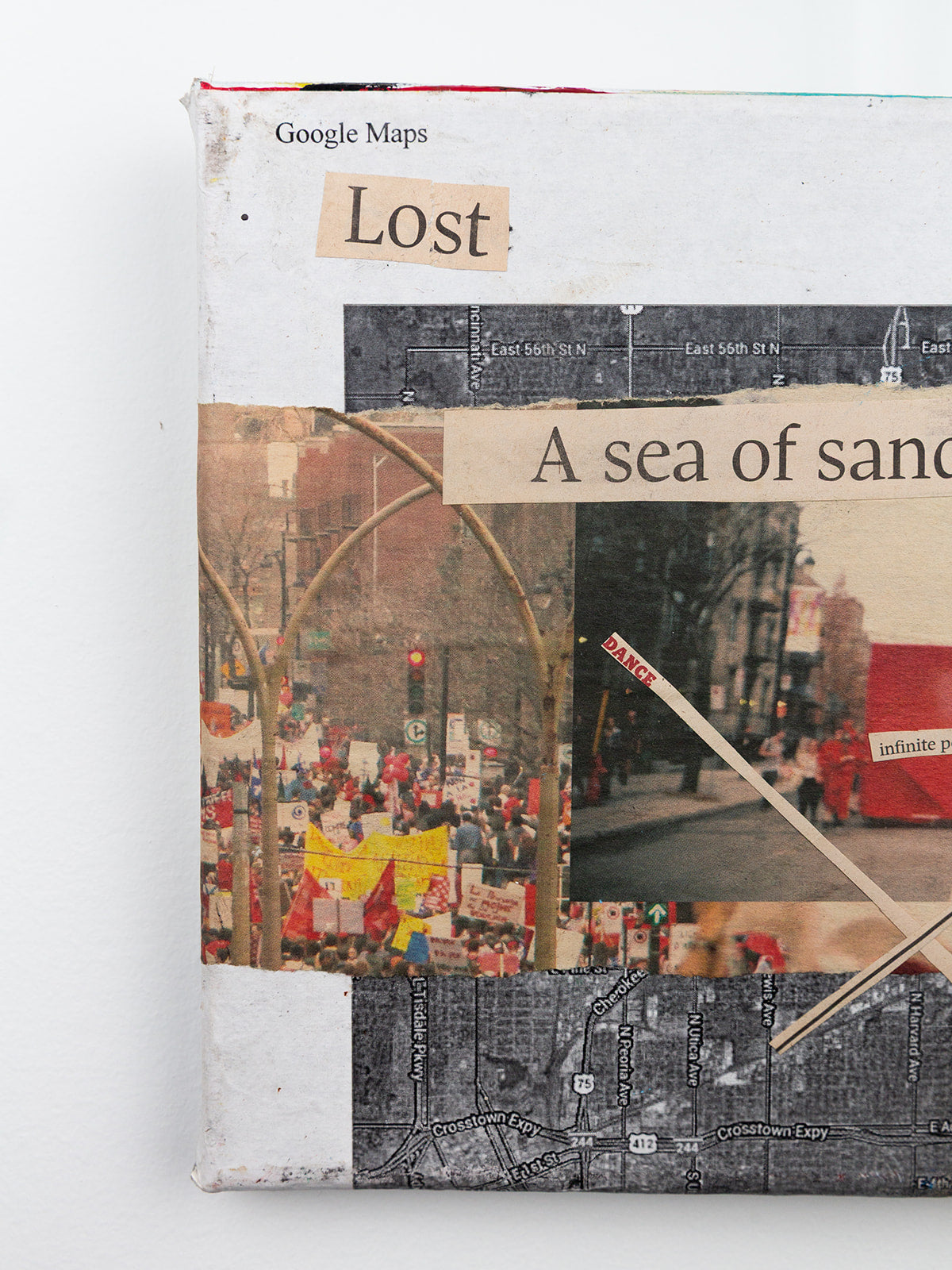 "a sea of sand and silence" — collage on canvas, 2019