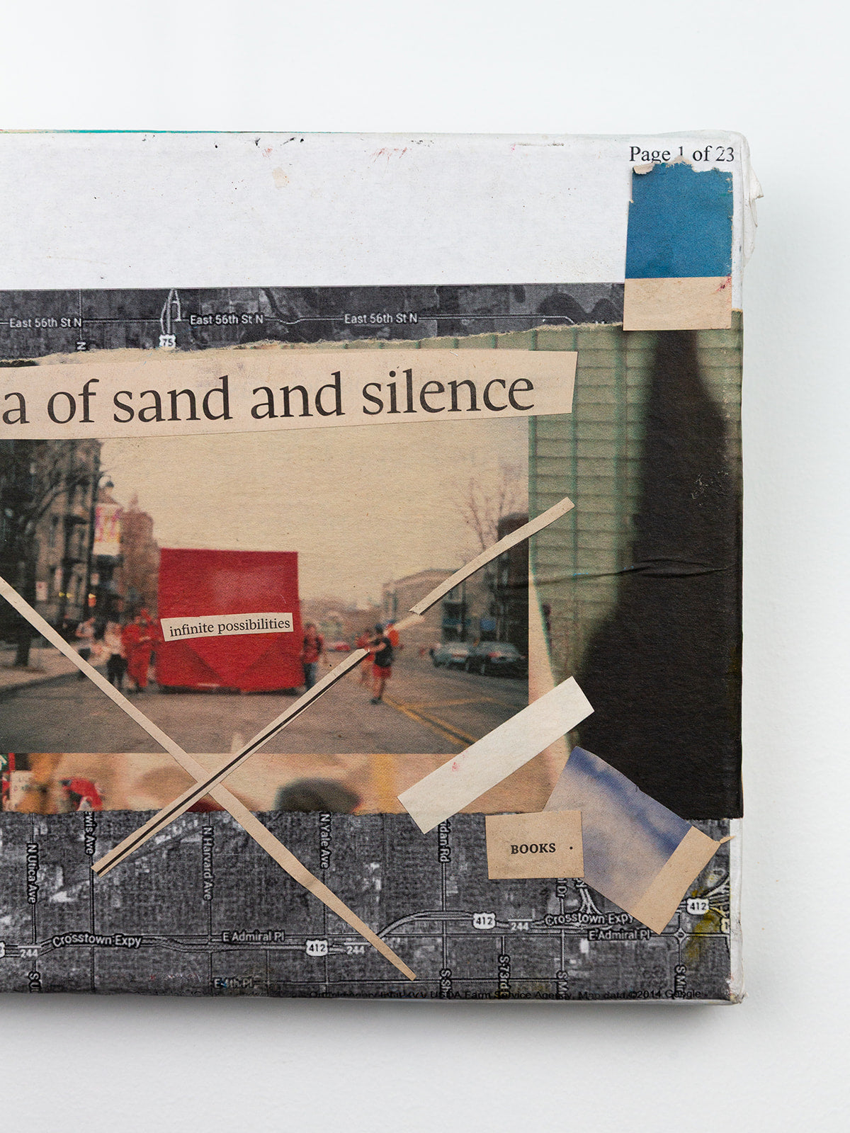 "a sea of sand and silence" — collage on canvas, 2019