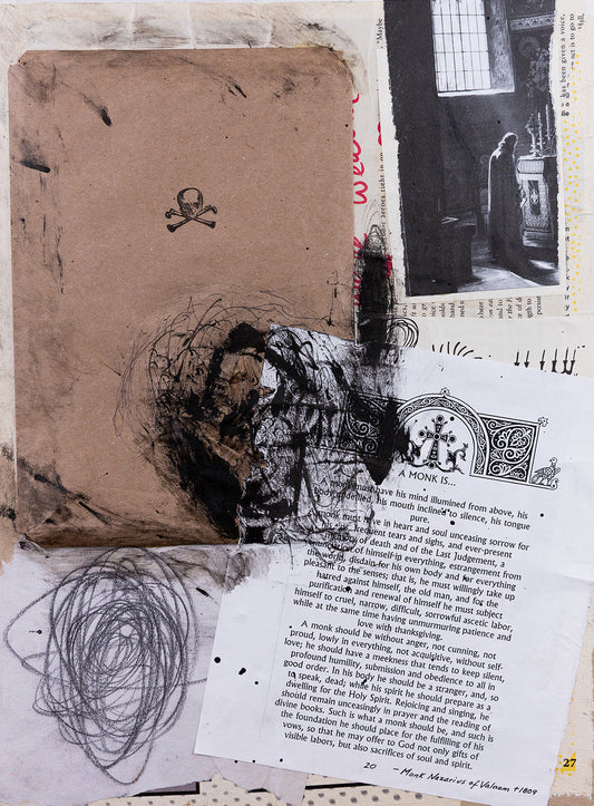 "momento" — collage on canvas, 2026