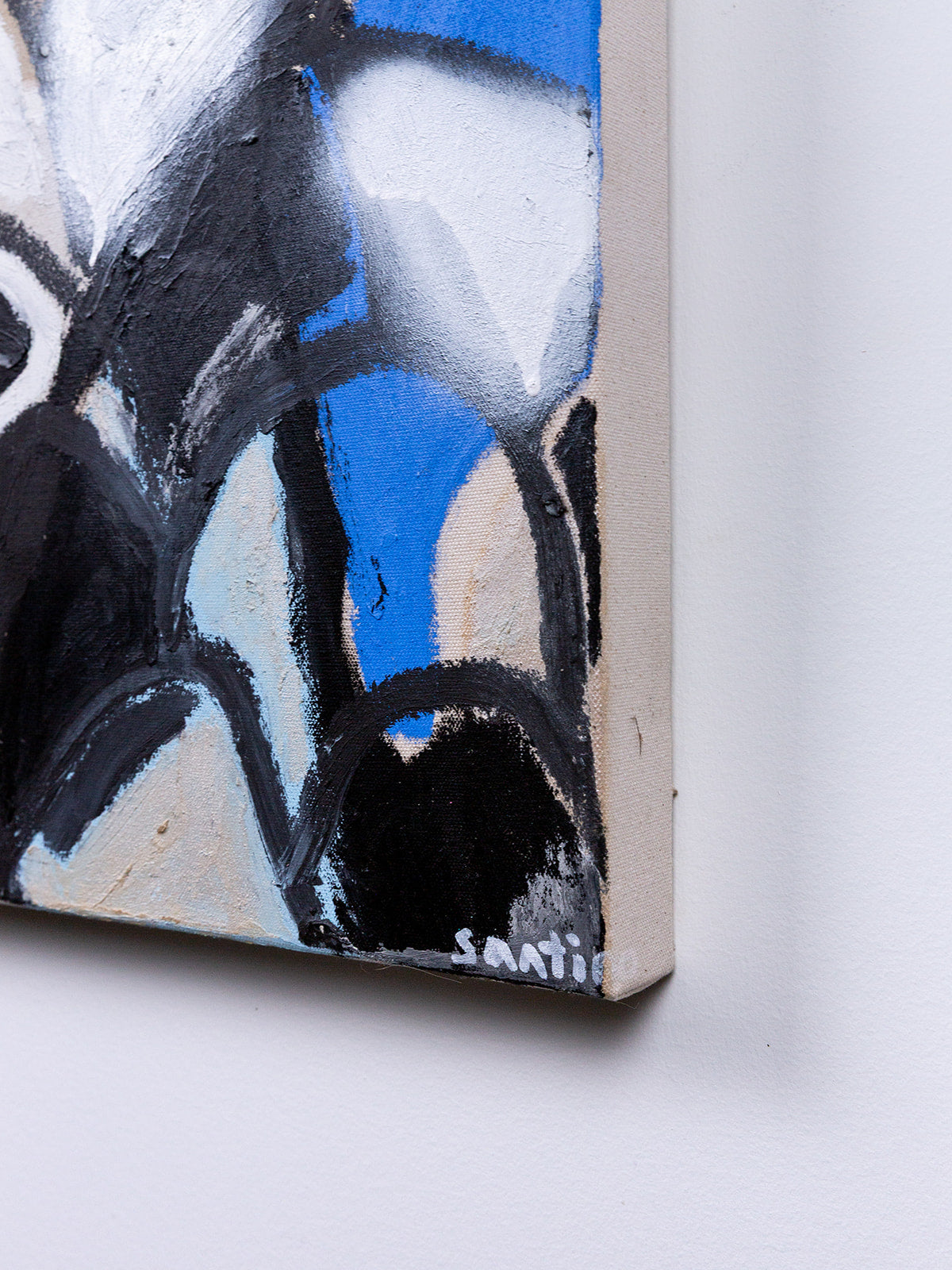 "a crowd without faces" (2025) — oil stick and spray paint on raw canvas