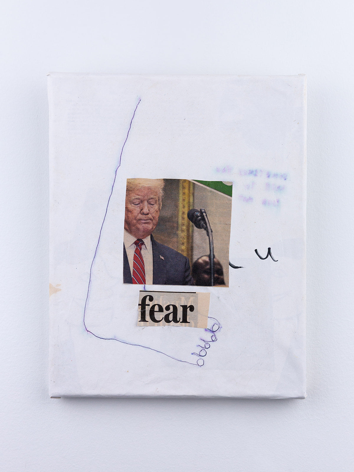 "fear" (2020) — pen, sharpie and collage on canvas