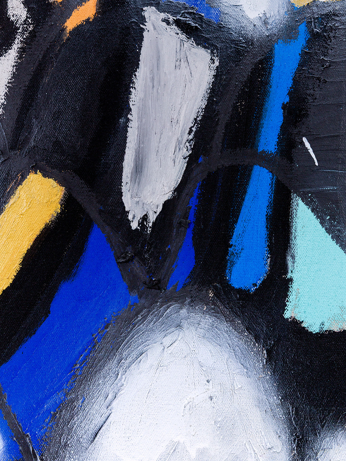 "a crowd without faces" (2025) — oil stick and spray paint on raw canvas