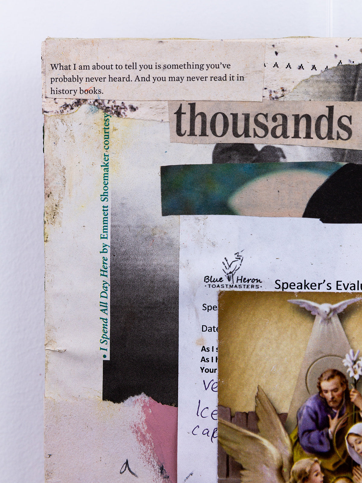 "thousands going blind" (2025) — collage on canvas